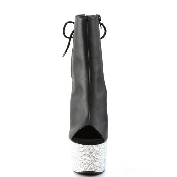 PLEASER BEJEWELED-1018DM-7 7" Heel Platform Open Toe Ankle W/Rhinestones Boots - Picture 7 of 8